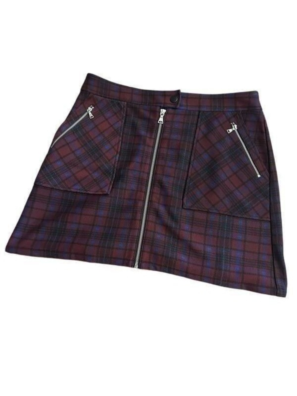 New! Express Burgundy Plaid Mini-Skirt Sz M